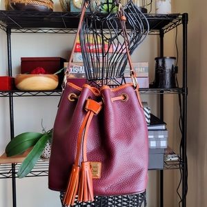 Dooney and Bourke Plum Wine Drawstring Pebbled Leather Shoulder Bag